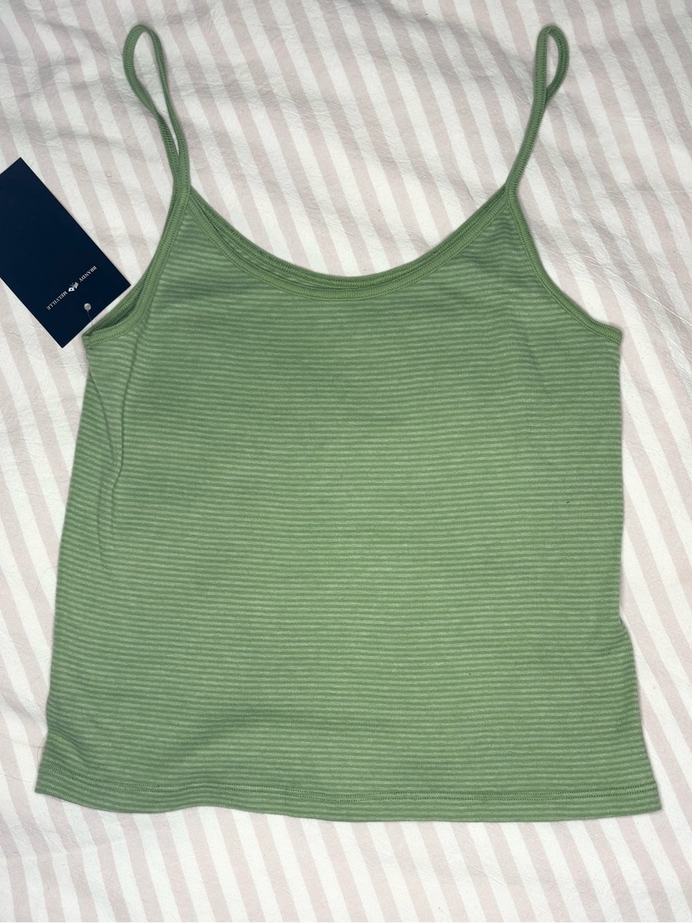 Brandy Melville Green Ribbed Spaghetti-Strap Tank
